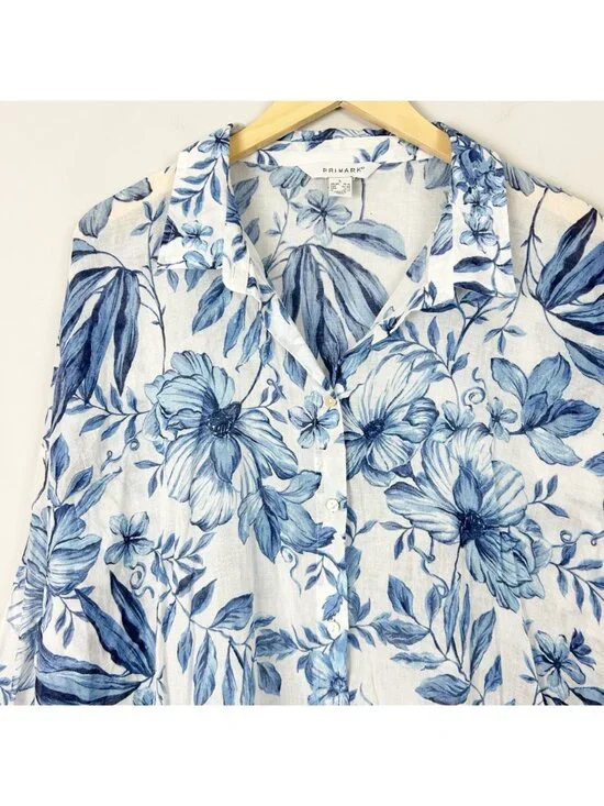 Primary Tropical Lightweight Button Down Tunic Shirt Floral Boho Coverup Size La - Picture 2 of 4